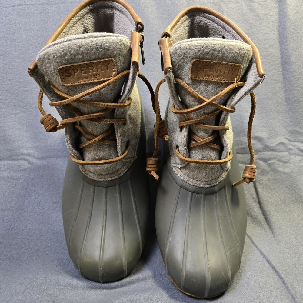 Sperry Saltwater Duck Boots Womens 7 Grey STS82475 Waterproof Thinsulate Zip